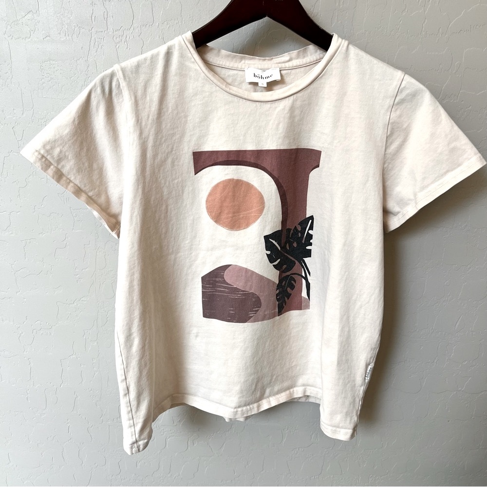 Bohme graphic Thsirt, short sleeve, round neckline, cream, cotton, size S